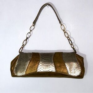 Via Spiga Metallic Leather Silver Gold Snake skin handbag purse clutch‎